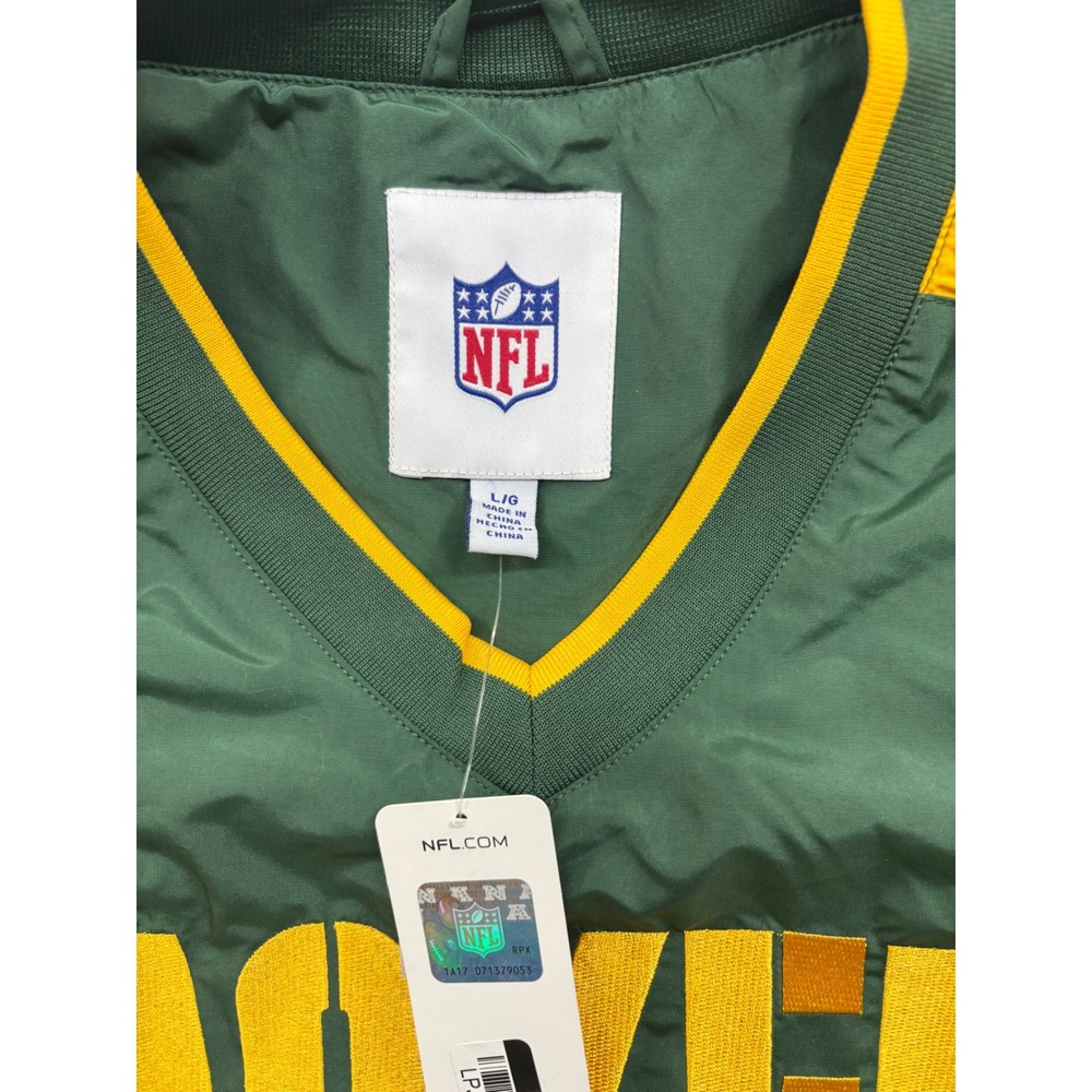 NFL Green Bay Packers V-Neck Windbreaker Pullover Jacket Green Gold Mens Large - Picture 3 of 4